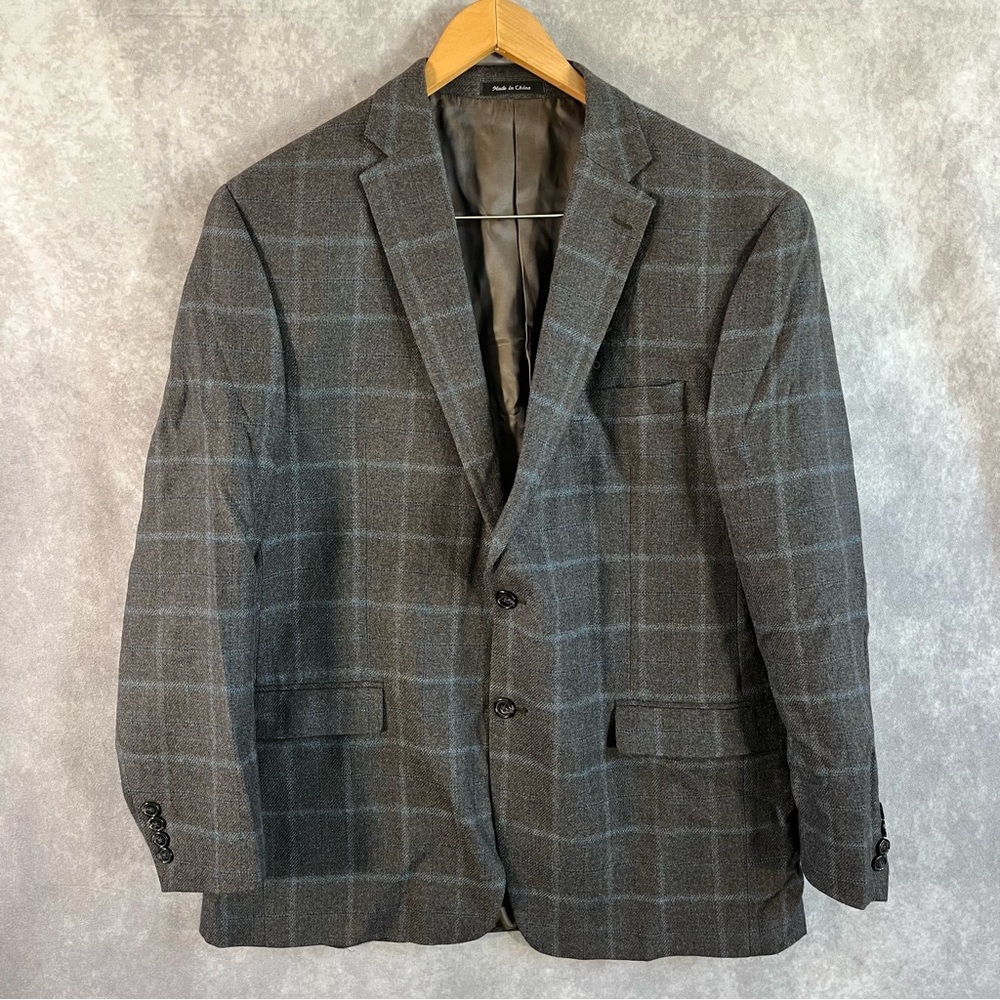 Lauren Ralph Lauren Blazer Men 44R Brown‎ Plaid Sports Coat 100% Wool Business